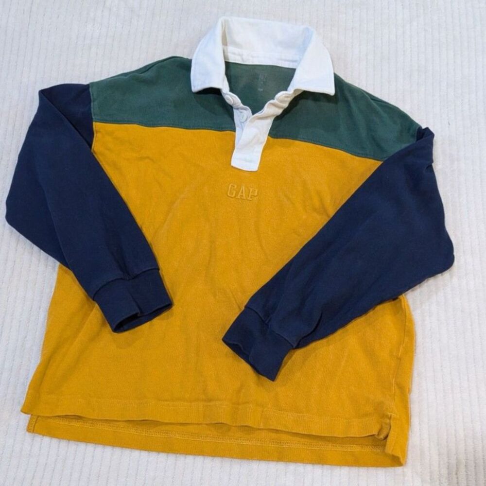 Gap Kids Sz Medium Color Block Long Sleeve Collared Shirt - Yellow, Green, Blue